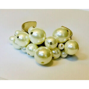 Womens Ivory Round Cluster Faux Pearls Gold Cuff Bracelet‎ Jewelry Collection